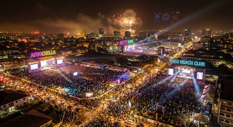 Night concert crowds in Accra during Detty December