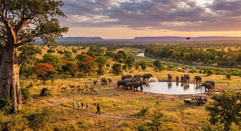 Elephants at a waterhole in Mole National Park