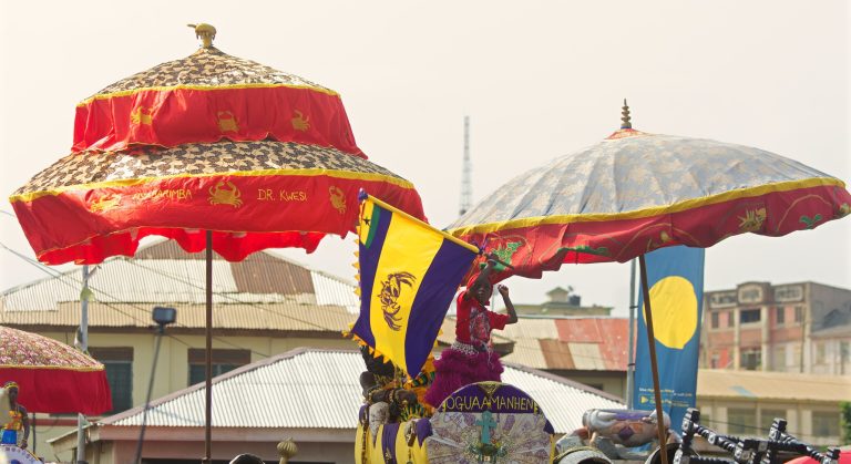 Chiefs under state umbrellas at the Oguaa Fetu Afahye in Cape Coast