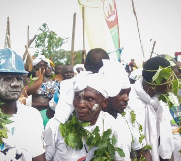 A company celebrating at the Aboakyer festival in Winneba