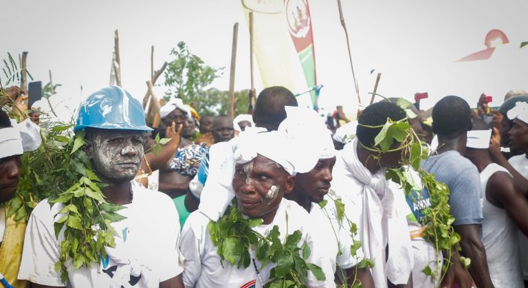 A company celebrating at the Aboakyer festival in Winneba